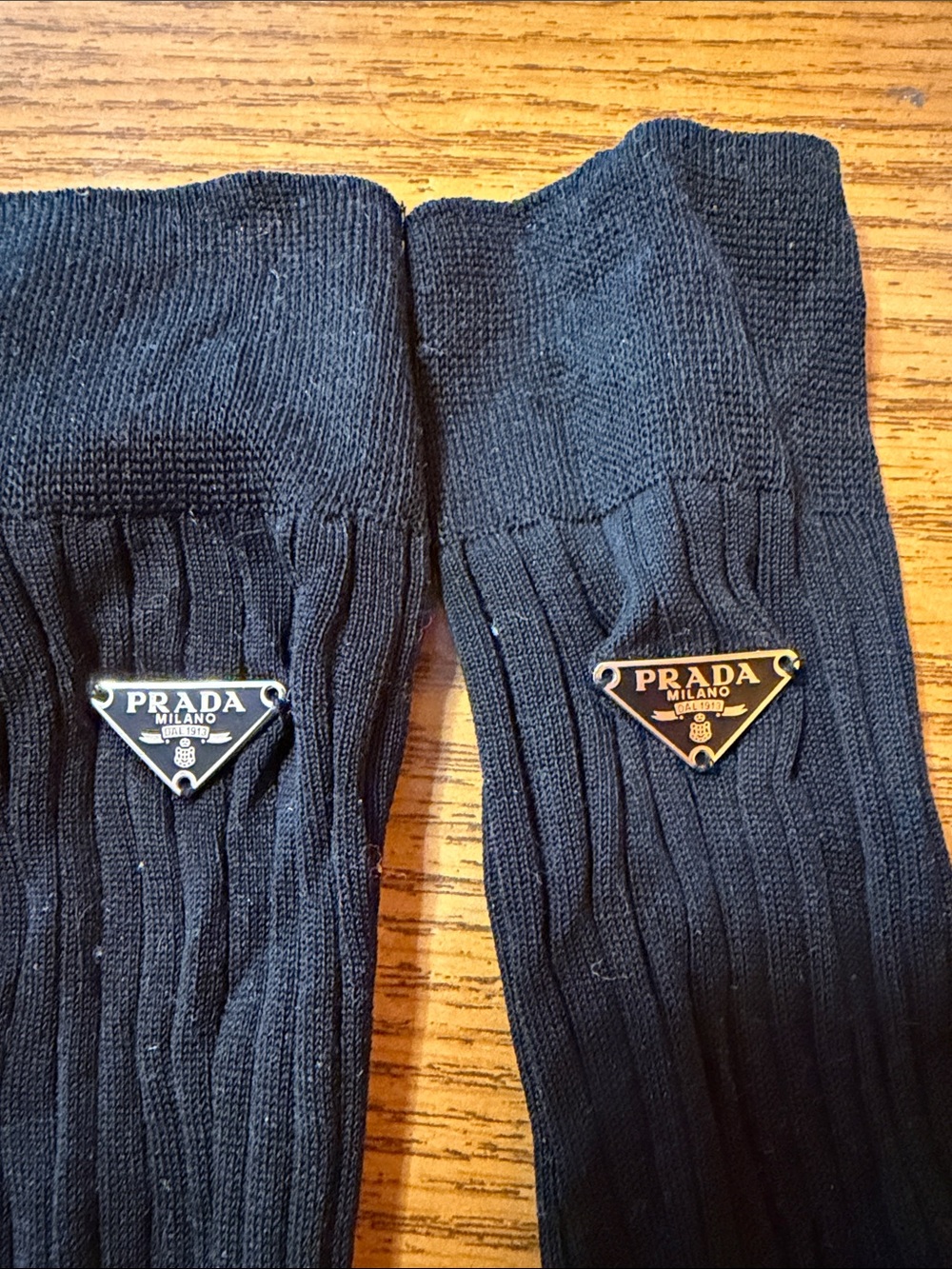 Prada Black Ribbed Knee Socks with Triangle Logo good socks comfortable